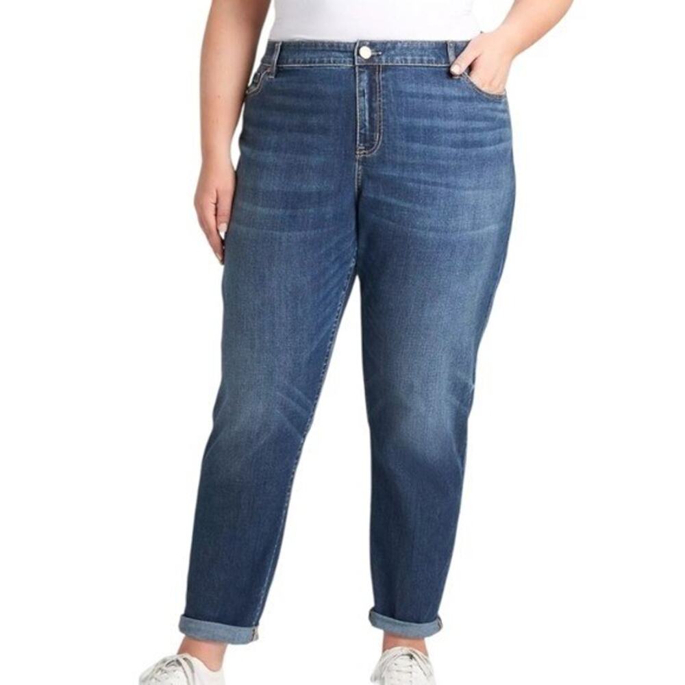 Lane Bryant Boyfriend Jeans Plus Size Distressed Medium Wash Cuffed Casual Plus